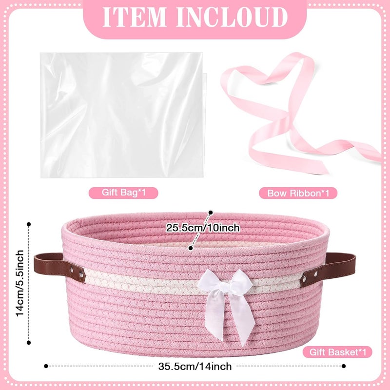 Colingmill Valentine's Day Baskets for Gifts Empty Set Large Gift Baskets Empty with Handles and Wrapping Set Storage 14"x 10"x 5.5" Decorative Chest Box for Presents Wedding Baby Shower(Pink) - Image 2